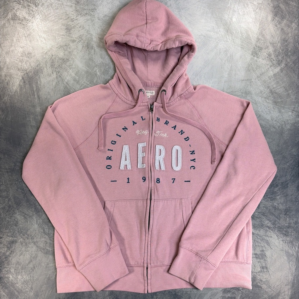 Aeropostale Full Zip Hoodie Womens L Pink Embroidered Logo Raglan Sleeve
